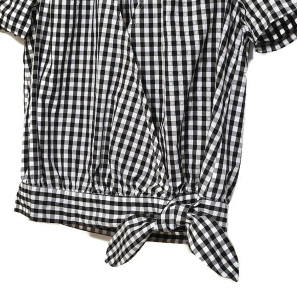 Madewell V Neck Short Sleeve Faux Wrap Front Tie Gingham Top Size XS - Picture 7 of 15